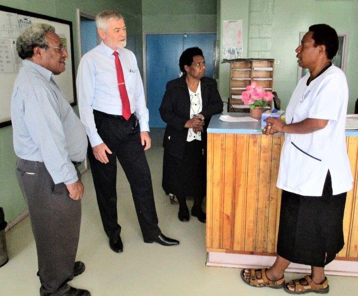 Deputy Manager of ICU, Sr. Kel Ronom (right) briefs Chairman Guinn and Dr Ripa and Sr Kali on the operations of the ICU.