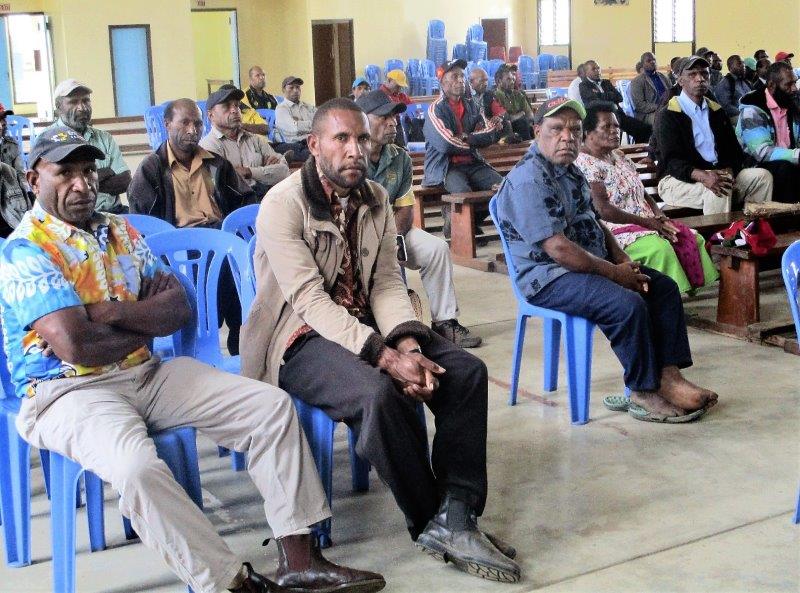 The participants of the three social mobilisation groups listening to members of the health promotion team doing their presentations on polio.