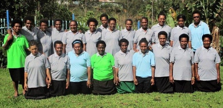 The participants pose for a group picture with their trainers from the WHPHA and a Non-Government Organisation based in Goroka called Touching the Untounchables.