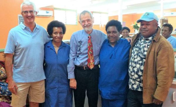 Hardworking COPD clinicians pose for a picture with Pat Duckworth (left) and David Vorst.