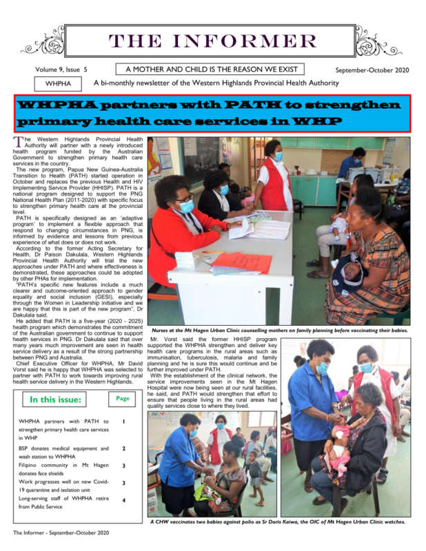 WHPHA News September-October 2020 issue