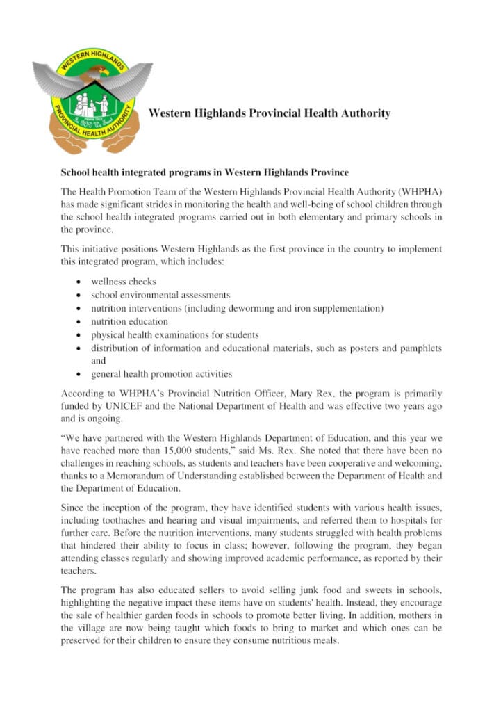 School health integrated programs in Western Highlands Province (1)