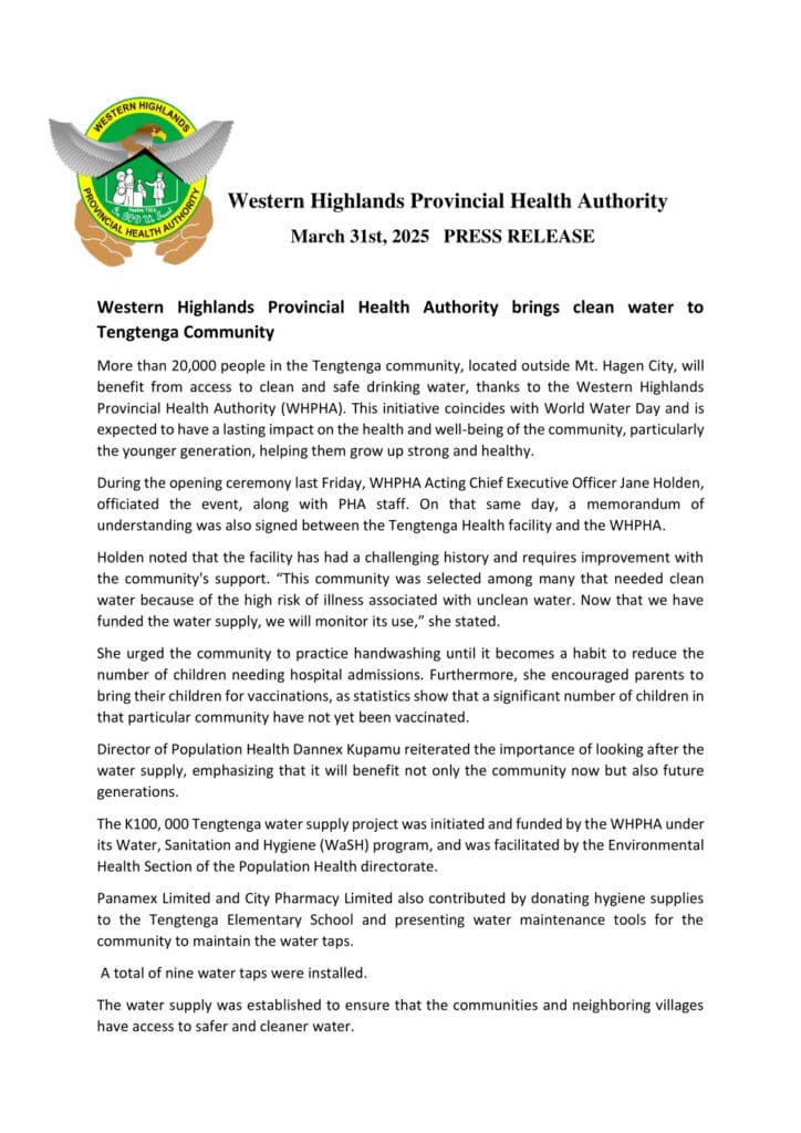 Tengtenga community receives water supply