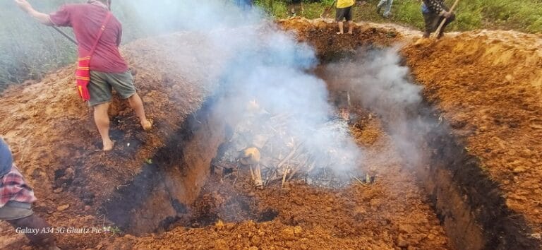 The 178 cartons of cocktails were set on fire and then covered with soil.
