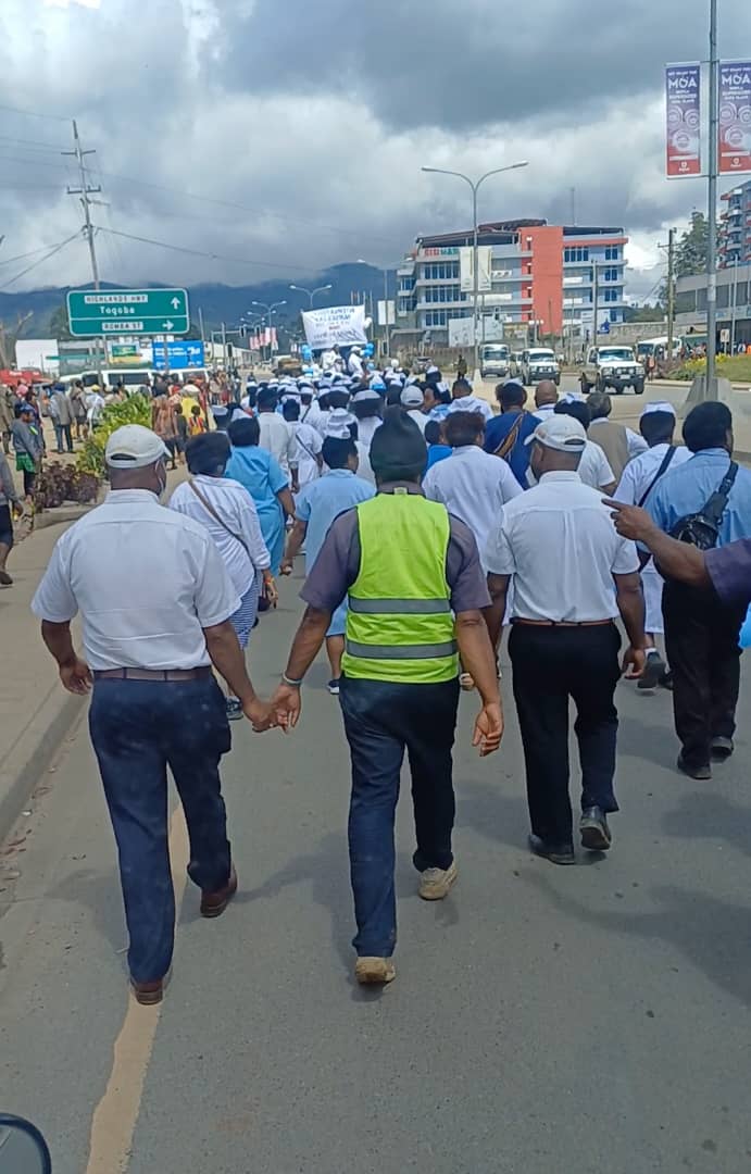 Nurses parading in Mt Hagen Town