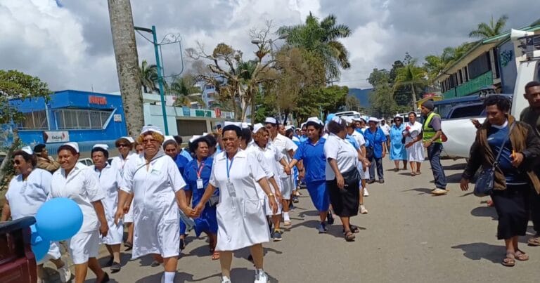 Nurses parading in Mt Hagen Town