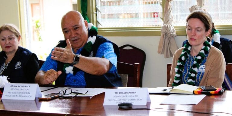 Dr. Piukala discusses healthcare initiatives with officials from WHPHA, DFAT, and NDoH