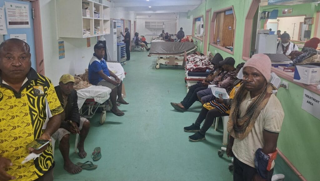 Images of patients lying inside the Emergency Department at the Mt Hagen Provincial Hospital