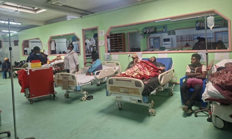 Images of patients lying inside the Emergency Department at the Mt Hagen Provincial Hospital