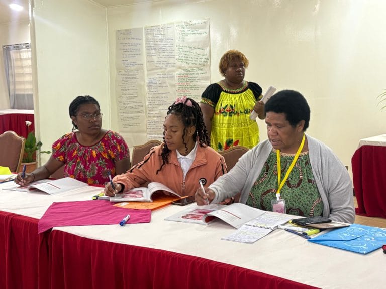 L–R: Participating clinicians, HEOs Ms.Thelma Traima, Ms.Melda Martin, and Sr. Robert, deeply focused during the one-week workshop